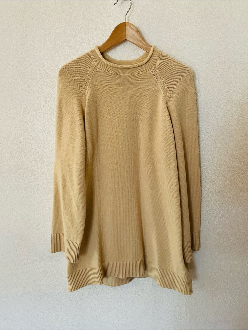 Lovers + Friends Beige ESTEL SWEATER DRESS Size Small 99% Cotton Long Sleeve
